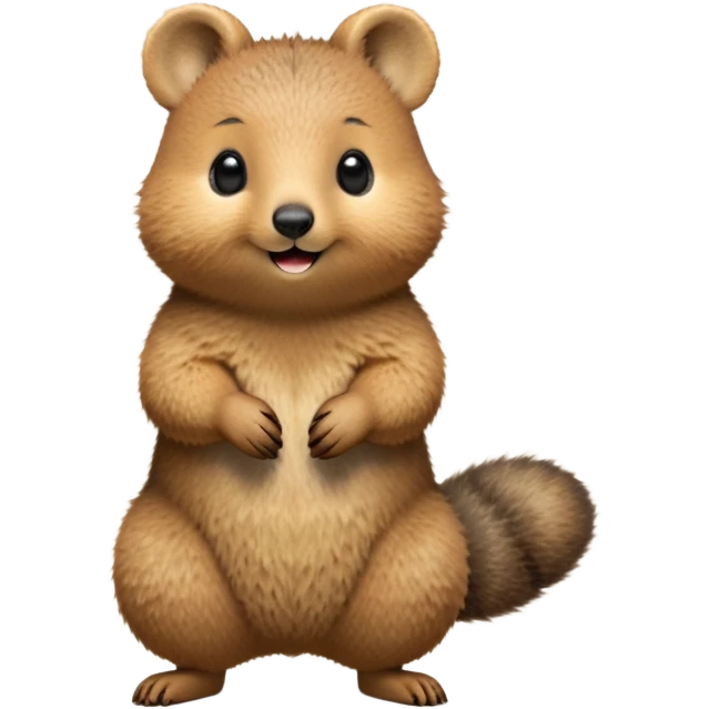 cinematic-quokka-realistic-full-body-standing-emoji,-small-round-frame-balanced-on-tiny-strong-hind-legs,-fluffy-brown-fur-radiating-a-warm-softness,-big-round-eyes-filled-with-joy-and-innocence,-tiny-clawed-paws-held-close-to-chest,-cheerful-smile-exuding-endearing-happiness,-simplified-yet-realistic-focused-features,-highly-detailed,-glowing-with-a-sunny-warmth emoji