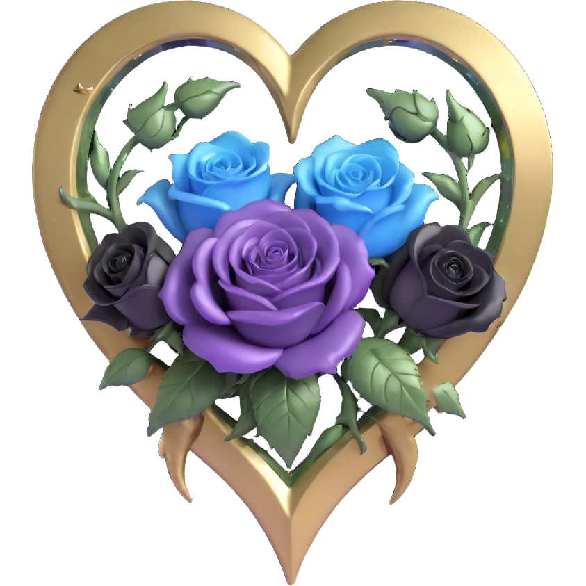 gothic heart made of antique mirror glass, silver crescent moon, black and white roses, holographic stardust, neon gold lightning, drenched and splintered glass emoji