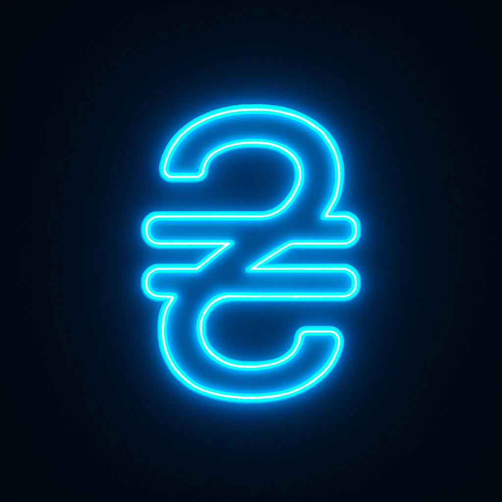 Hryvnia sign (₴) emoji, neon-blue style, electric-blue glow, smooth lines, techy aesthetic, dark background. emoji