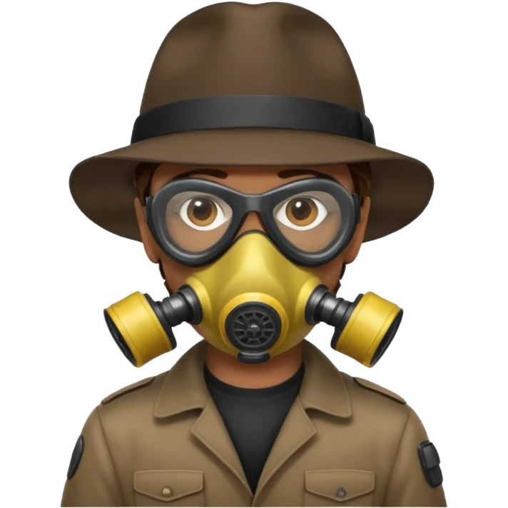 Male Hacker with a fedora with brown hair wearing a gasmask emoji