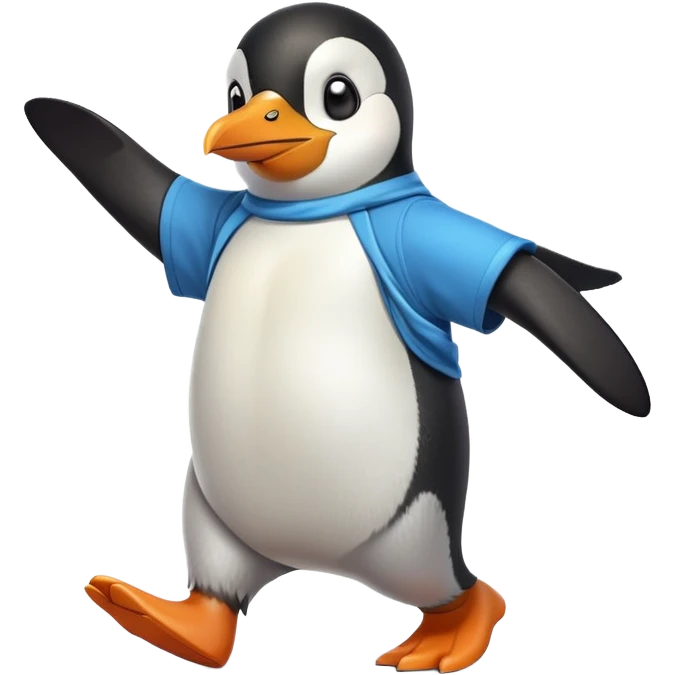 friendly anthropomorphised penguin in a shirt and t-shirt walking quickly, energetic pose emoji