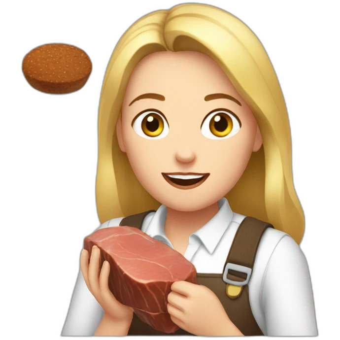 Greta eating beef emoji