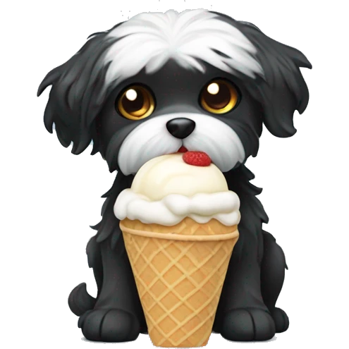 Black Maltese dog eating ice cream emoji