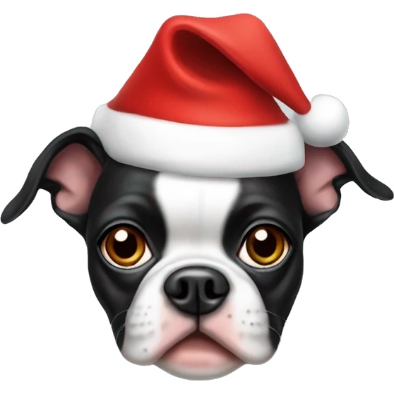 boston terrier wearing santa hat emoji