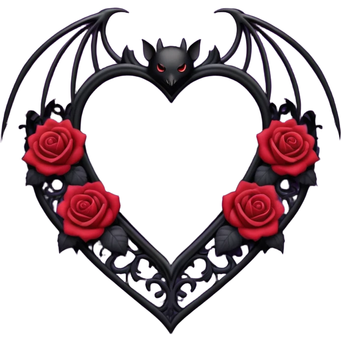 purple gothic heart with black lace, roses, and a bat, dark romance emoji