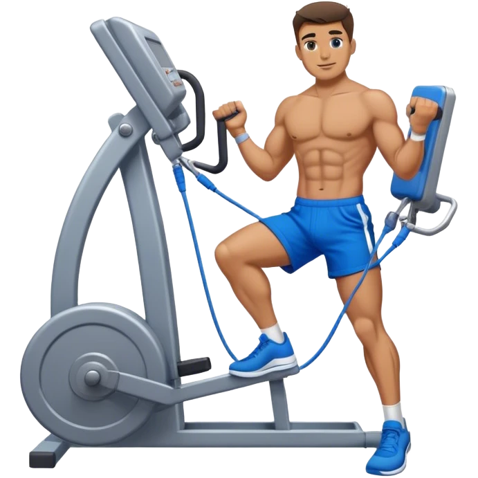 fit man with blue shorts using cable-machine emoji