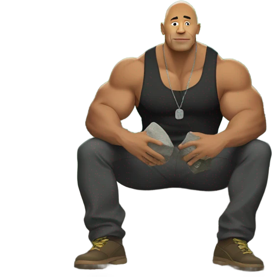 The rock sitting on a rock holding a rock with rock men beside him emoji
