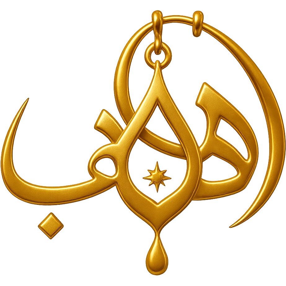 Change the shape of the letter 'ه' in the word 'ذهب' to be more distinctive and resemble a luxurious golden pendant, maintaining elegance and golden color, no background. emoji