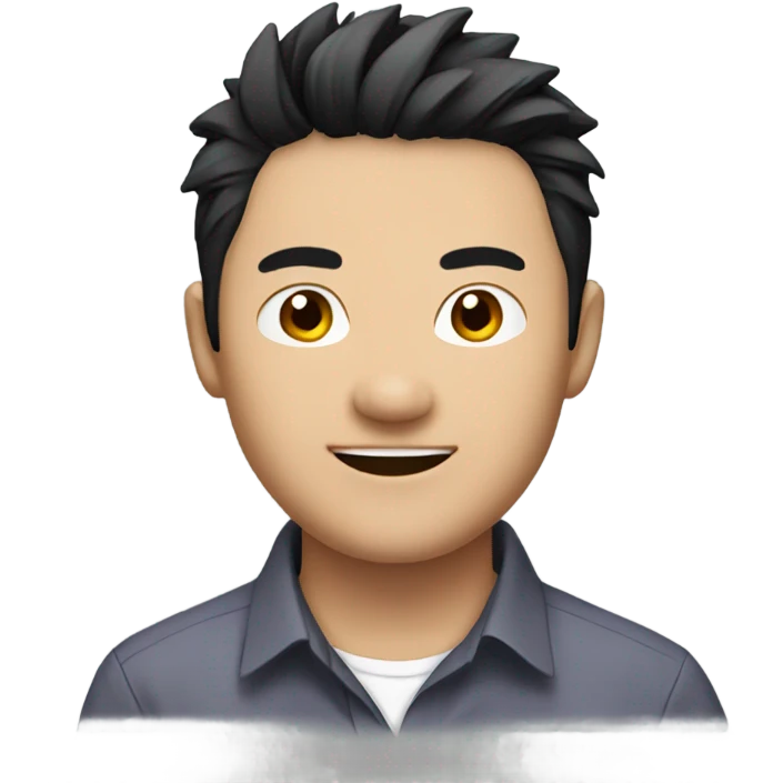 chinese man 40yo with spiky short black hair smile, smart buttoned shirt emoji