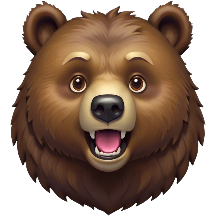 Cinematic Comical Grizzly Bear Portrait Emoji, Head tilted dramatically with an exaggeratedly amused expression, featuring a striking, rugged deep brown fur with bold fur texture, wide, expressive eyes filled with playful disbelief, Simplified yet hilariously expressive features, highly detailed, glowing with a slightly sassy glow, high shine, dramatic yet playful, stylized with an air of cheeky wilderness mischief, bright and endearing, soft glowing outline, capturing the essence of a spirited and over-the-top grizzly, so meme-worthy it feels like it could roar its way into internet fame instantly! emoji