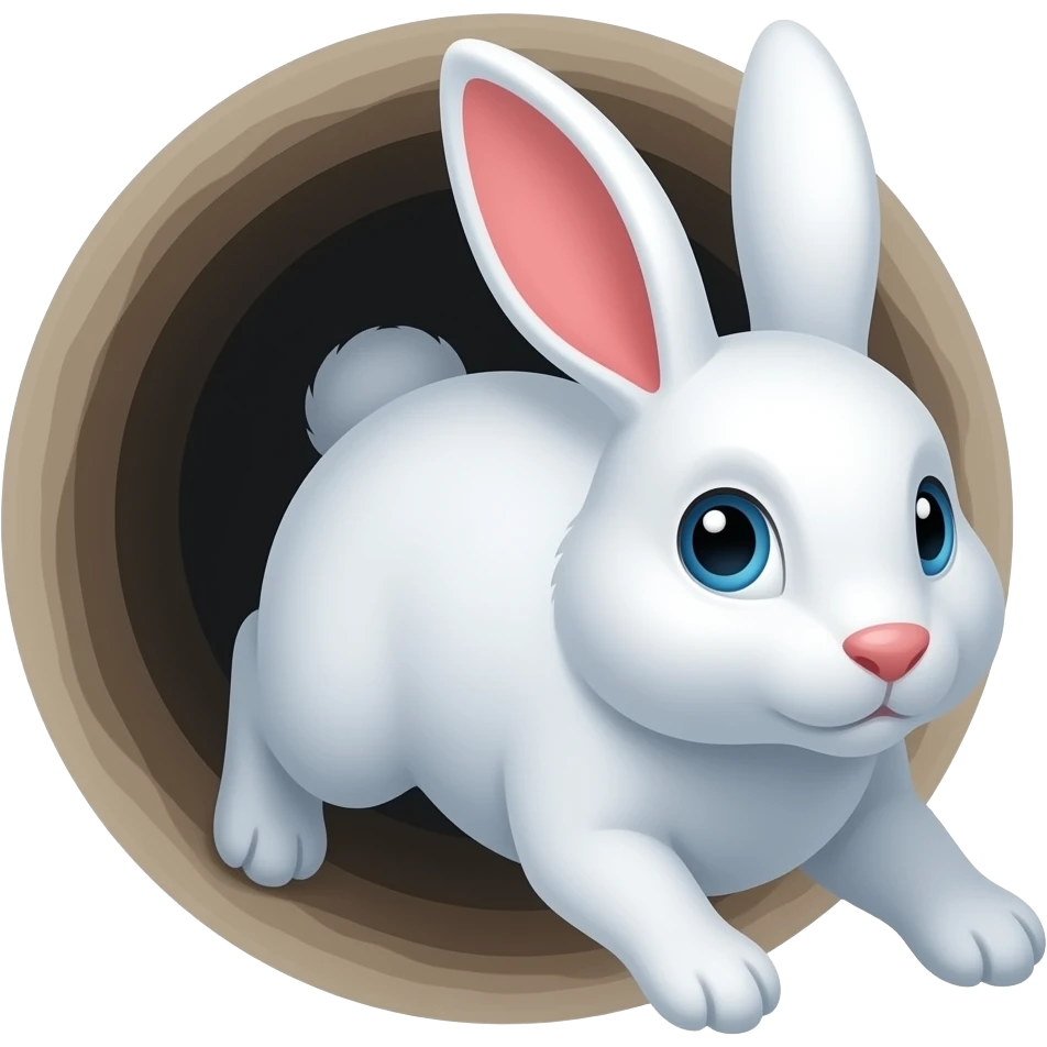 White bunny going down the Alice in wonderland rabbit hole emoji
