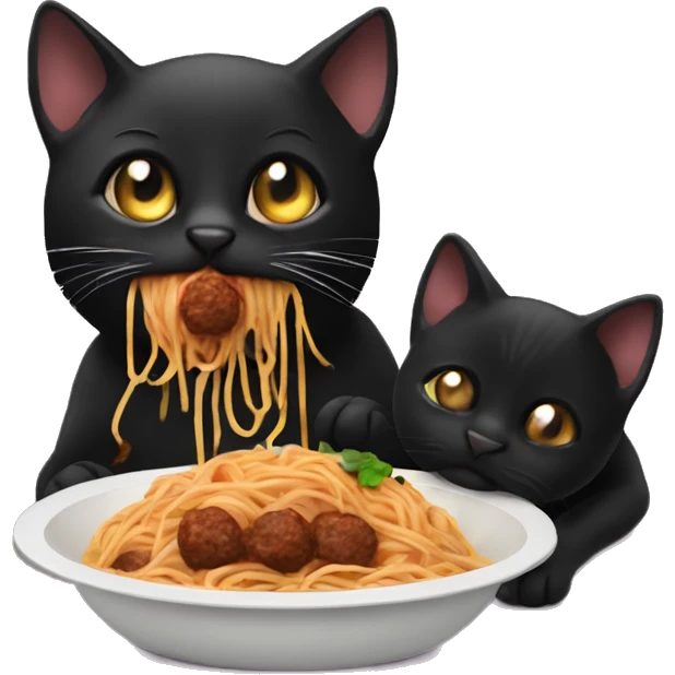 Black cat eating spaghetti and meatballs  emoji