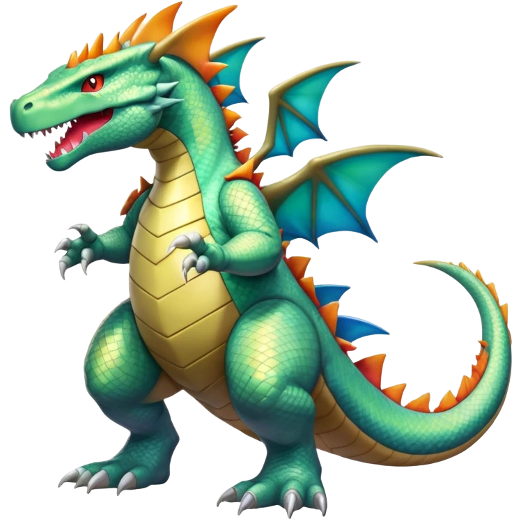 Shiny Exotic Colorful epic Tyranitar-Charizard-Dragonite-Salamence-Drudigon-Haxorus-Fakémon-hybrid-creature (full body)  emoji