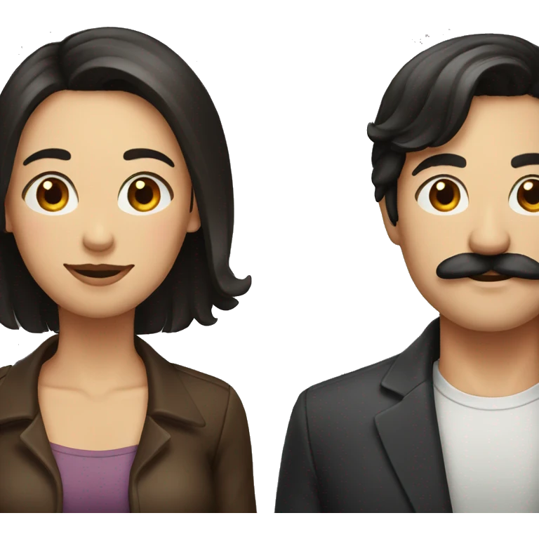 Man with black hair and a moustache and woman with brown hair emoji