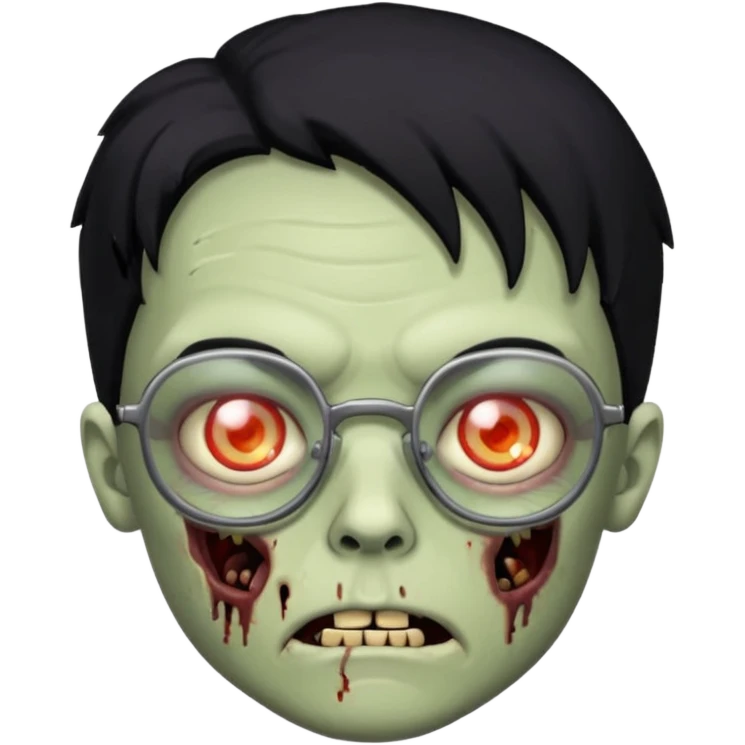 zumbie de cabelo preto,olhos pretos e oculos pequeno emoji