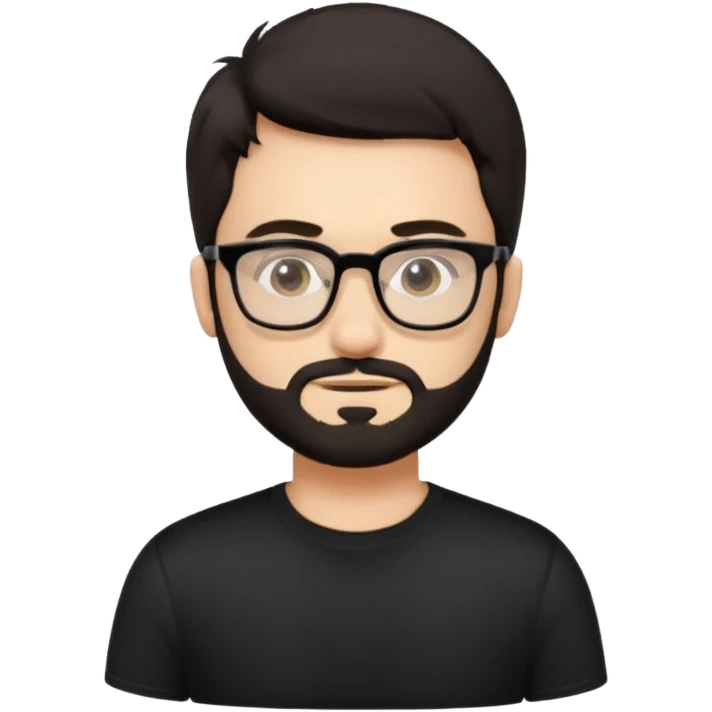 chico con gafas y barba corta moreno, piel clara camiseta negra emoji