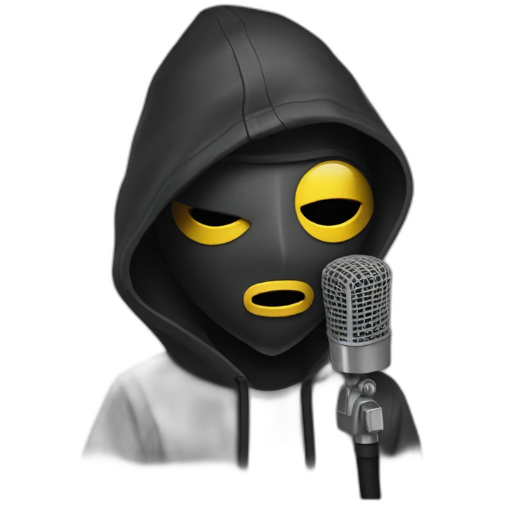 Masked rapper with a microphone emoji