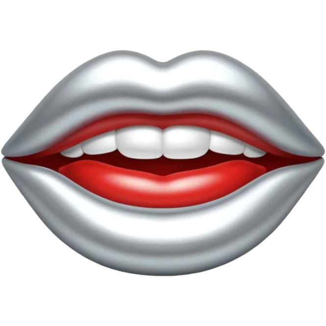 Chrome silver lips emoji, glossy metallic texture, iOS emoji style, smooth reflections, bold but minimal design, centered emoji