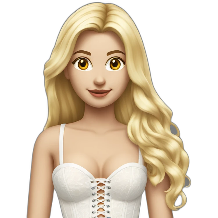 hyperrealistic caucasian blonde female, long straight hair, white lace-up bustier, body view emoji