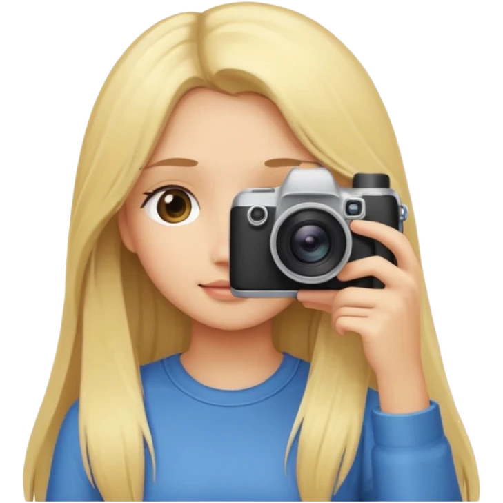 blonde cartoon girl taking picture camera in front of her face long hair emoji