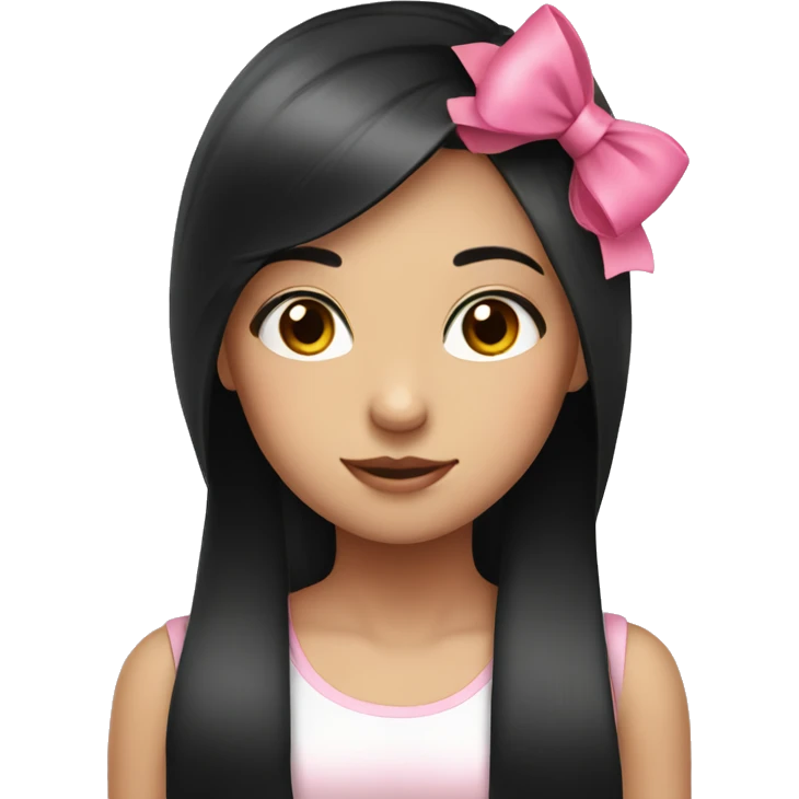 cute girl with black long straight hair with pink bow emoji