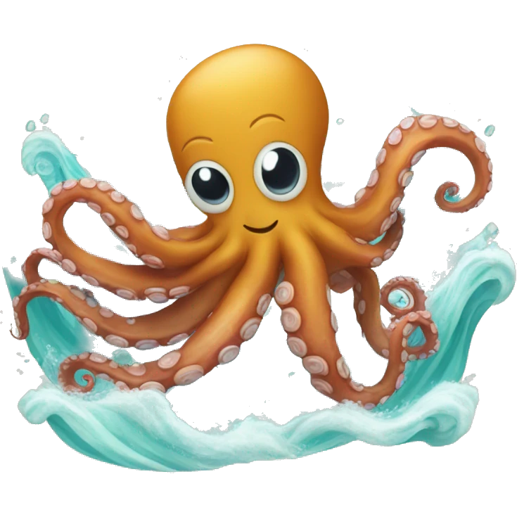 Octopus enjoying in the waves emoji
