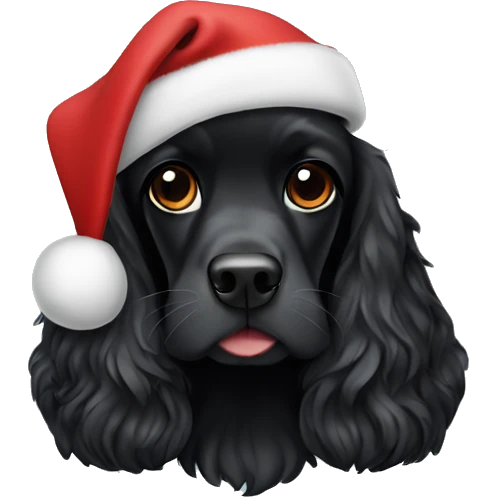 black cocker spaniel with christmas hat emoji