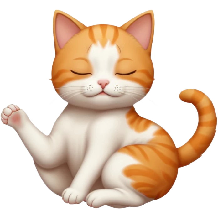 ginger and white small cat in funny positions upside down with eyes closed emoji