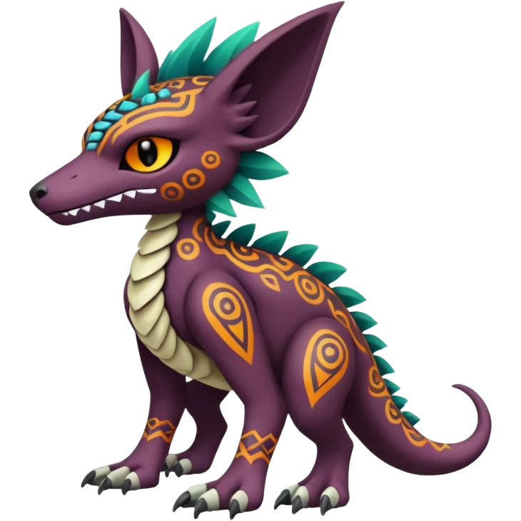 colorful lush edgy spooky tribal exotic patterned beautiful elegant pretty realistic Fakémon-Digimon-Fionbri-Trico-creature (full body) emoji