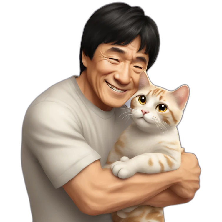 jackie chan hugging a cat emoji