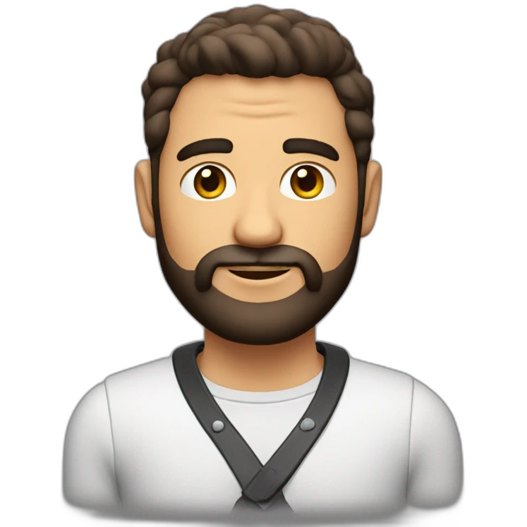 hombre blanco peinado, con barba de 3 días, camisa roja y chaqueta de cuero negra emoji