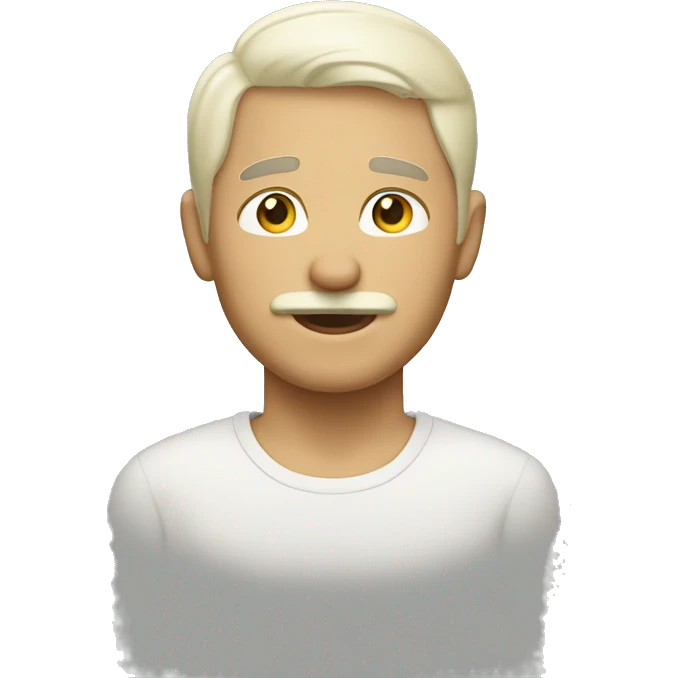 Emoji of a light-skinned young man with short white hair, mustache and chin emoji