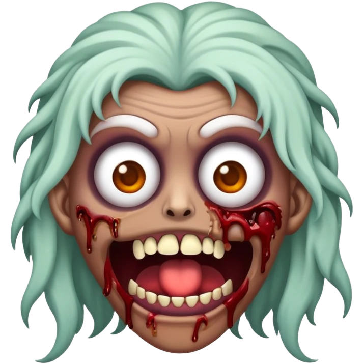 Crie emoji de uma garota branca, cabelo longo, ondulado e castanho, em forma de zombie  emoji