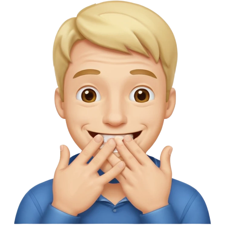 Gülen adam ağzını kapatıp parmaklarıyla delik yapıyo emoji