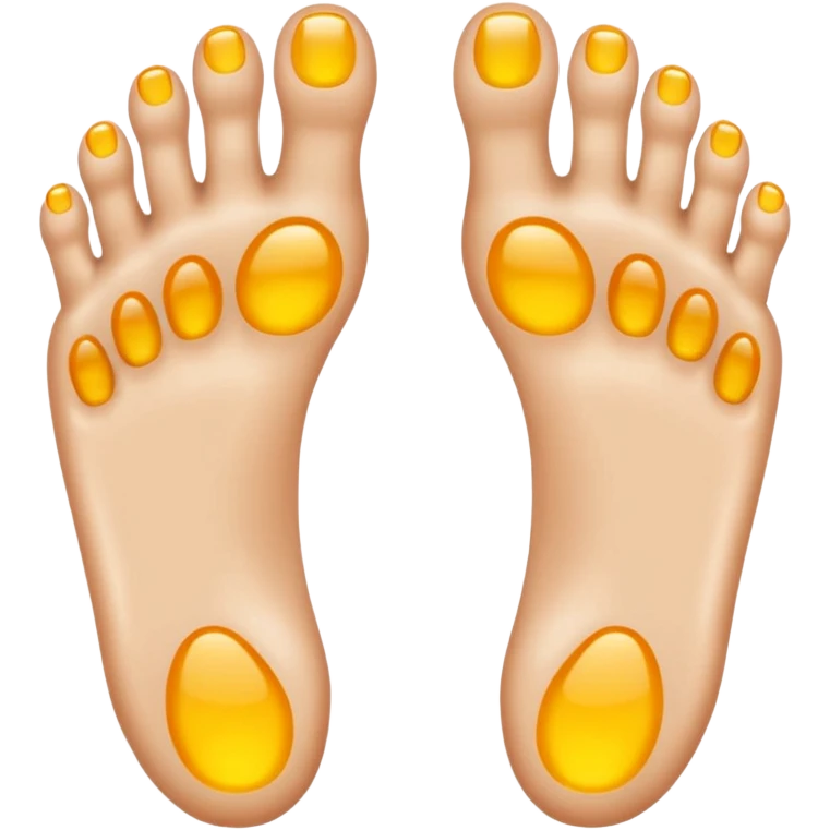 two feet, one slightly in front of the other, five toes each, shiny, perfectly orthopedic shape, emoji style emoji