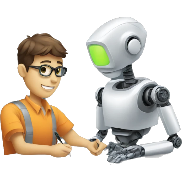 an robot engineer writing prompts to a generative ai emoji