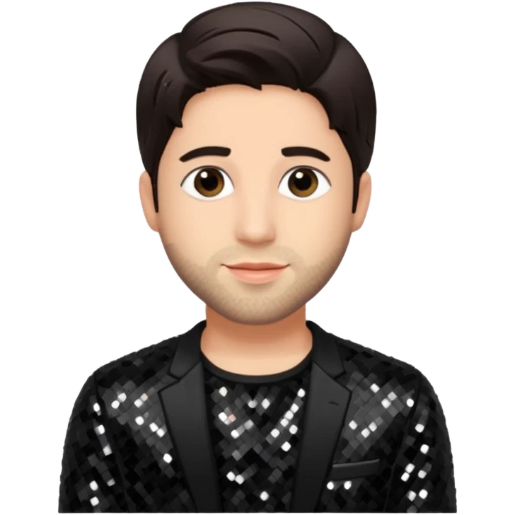 Josh Peck with dark brown hair, black sequin outfit emoji