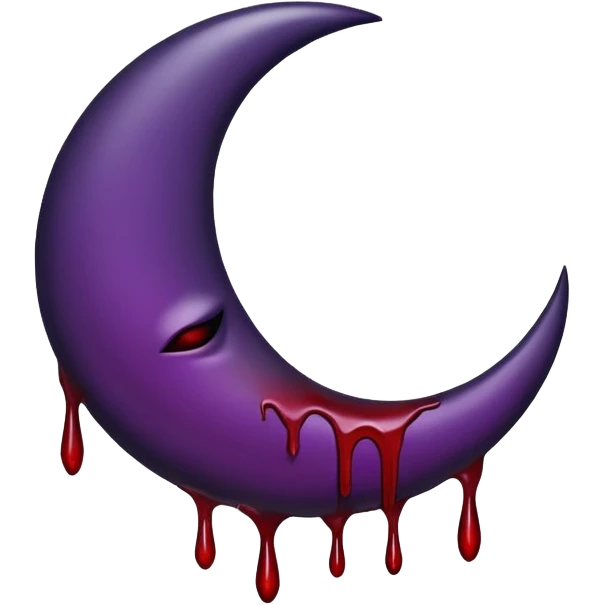 Black crescent moon with blood dripping from it dark purple emoji