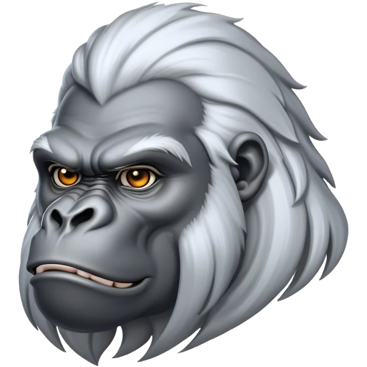 Cinematic Noble Silverback Gorilla Portrait Emoji, Poised and majestic, with a powerful, muscular frame accentuated by a distinguished silver mane and piercing, wise eyes, Simplified yet sharp and sophisticated features, highly detailed, glowing with a soft, regal jungle glow, high shine, intelligent and commanding, stylized with an air of imperial strength, focused and resolute, soft glowing outline, capturing the essence of a watchful guardian that feels as though it could step out of the screen with effortless authority! emoji