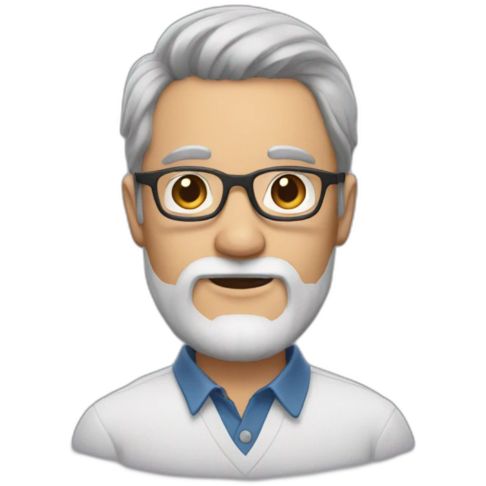 a man with white beard and brown hair with glasses emoji