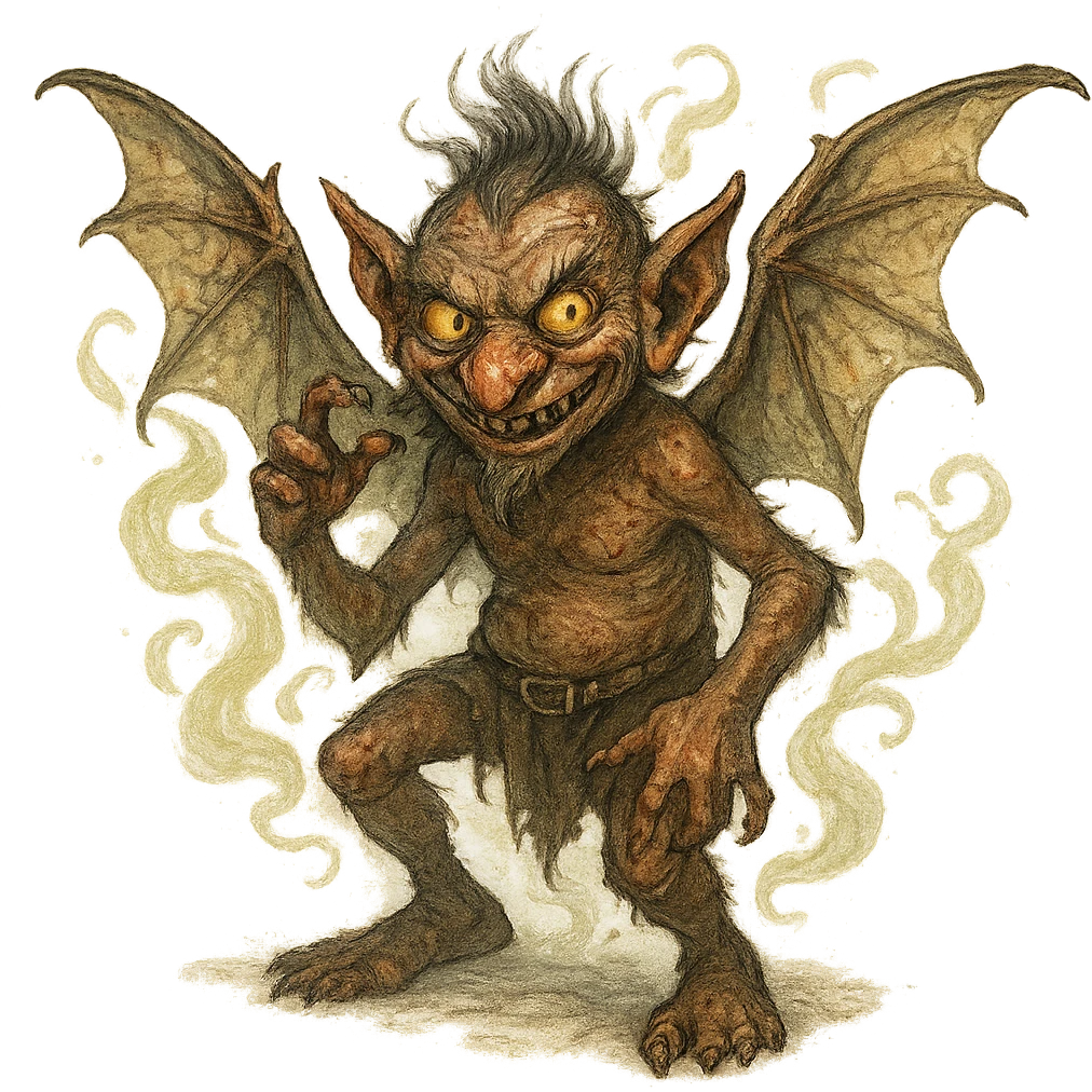 Igor the mephit, mischievous small winged creature, fantasy style, detailed, magical, fantasy setting emoji