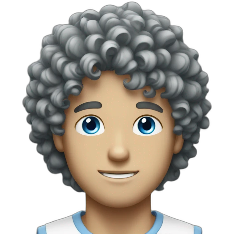 a guy with blue eyes curly hair and he white emoji