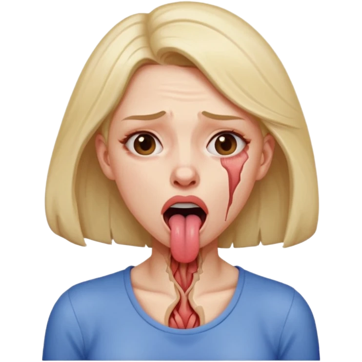 Woman choking herself with a dramatic face and tongue out emoji
