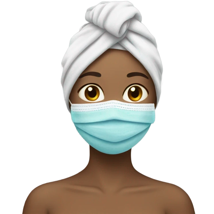 Girl wearing face mask and has a towel on her head emoji