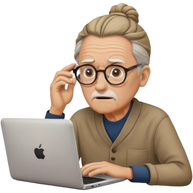 confused old man with a man bun, on a laptop emoji