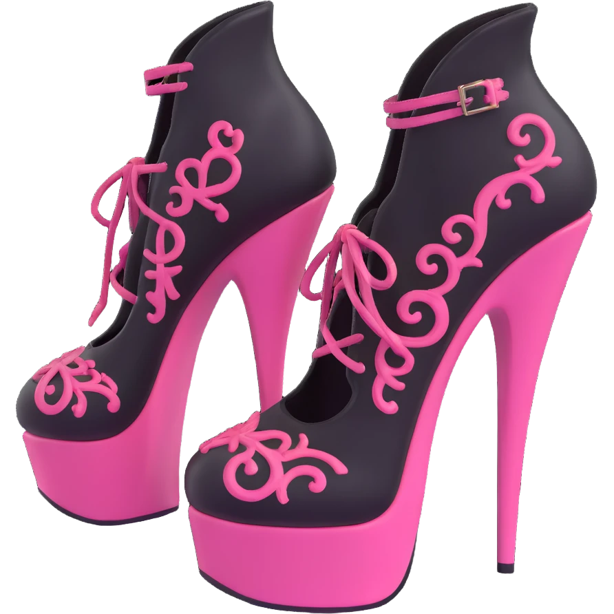 BLACKPINK-inspired gothic shoes, no hearts, black and pink, cute and emoji