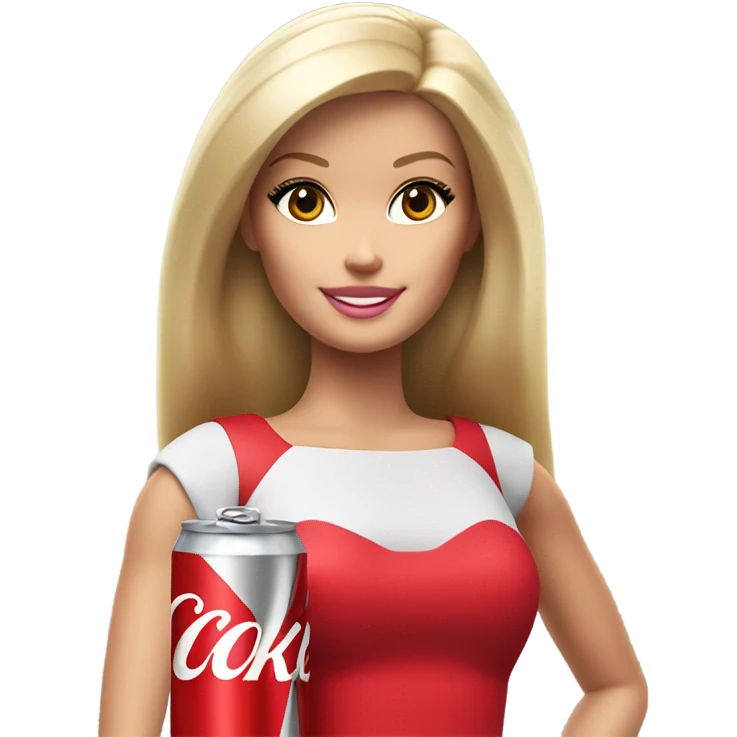 Blonde Barbie wearing red and holding a Diet Coke  emoji