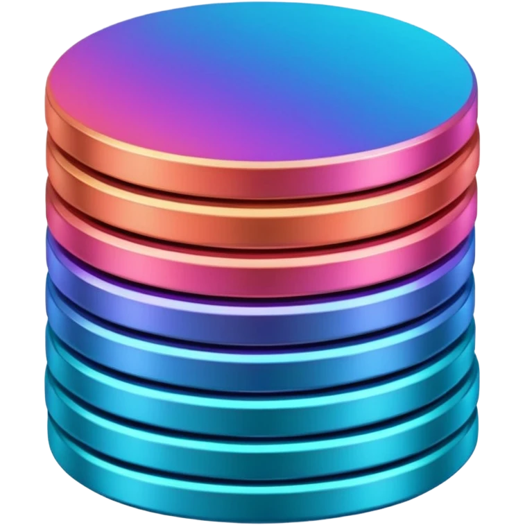 Stack of coins in gradient of turquoise, blue, pink, purple, and coral color emoji