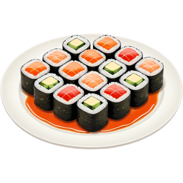 Sushi rolls with sauce on top in a plate emoji