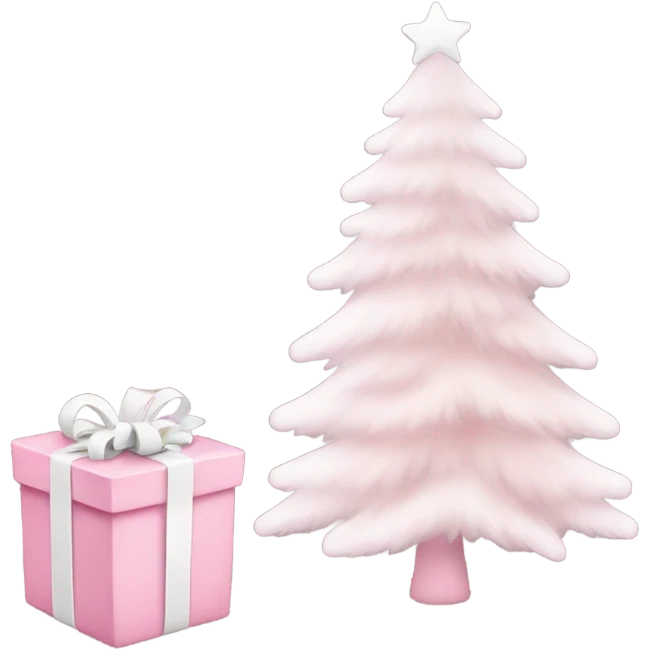 Light pink Christmas gifts under a white Christmas tree  emoji